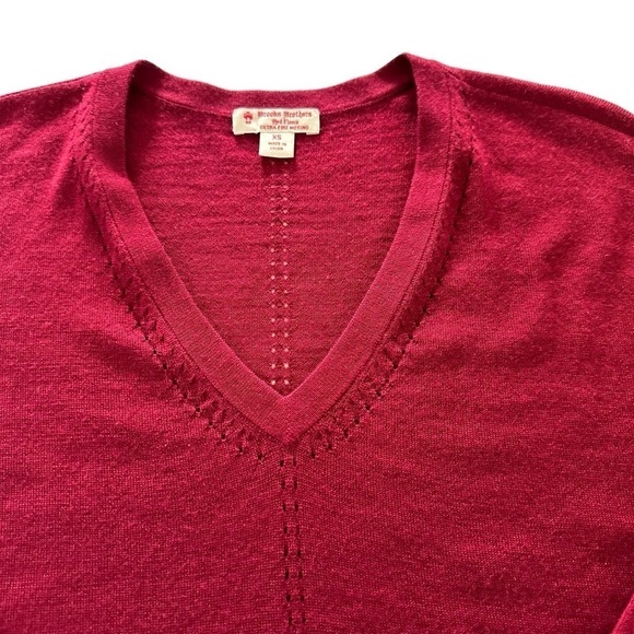 BROOKS BROTHERS RED FLEECE BURGUNDY FINE MERINO WOOL V-NECK SWEATER SIZE XS - Picture 6 of 12